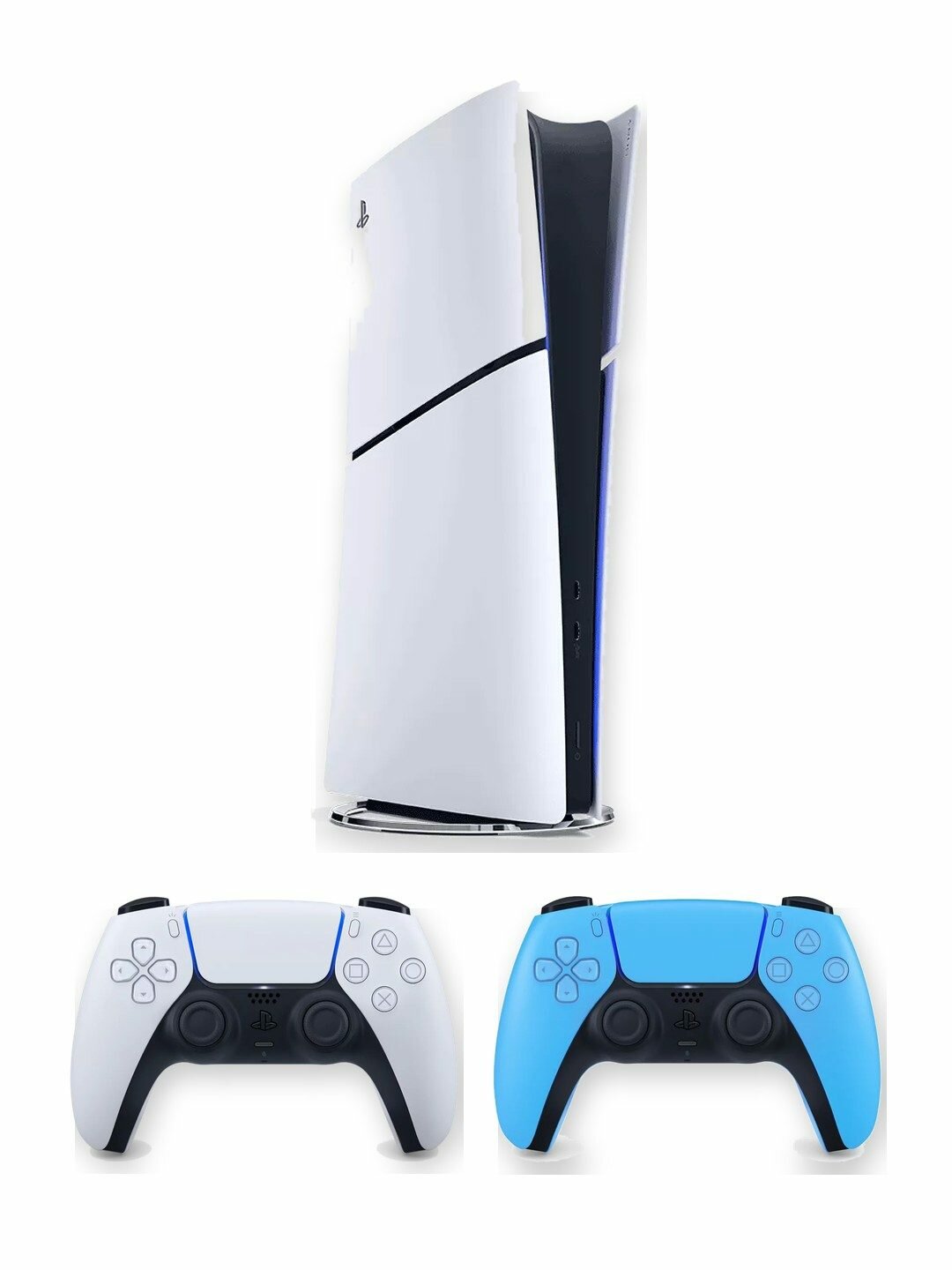 Игровая приставка Sony PlayStation 5 Slim Digital Edition 1 ТБ без дисковода, белая, европейская версия + 2-й геймпад DualSense Starlight Blue