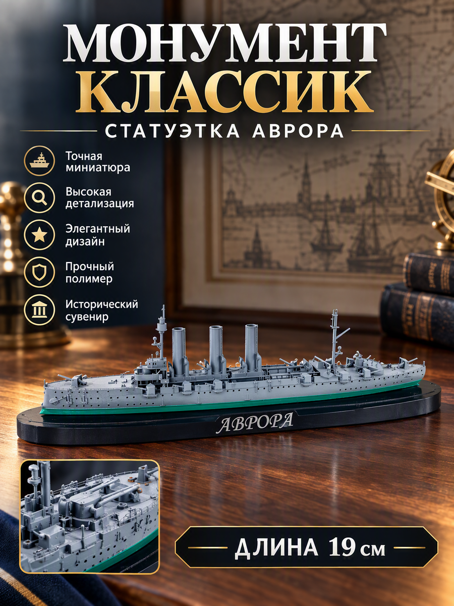 Монумент Классик Коллекционная статуэтка Крейсер Аврора 19 см, полимер, акрил