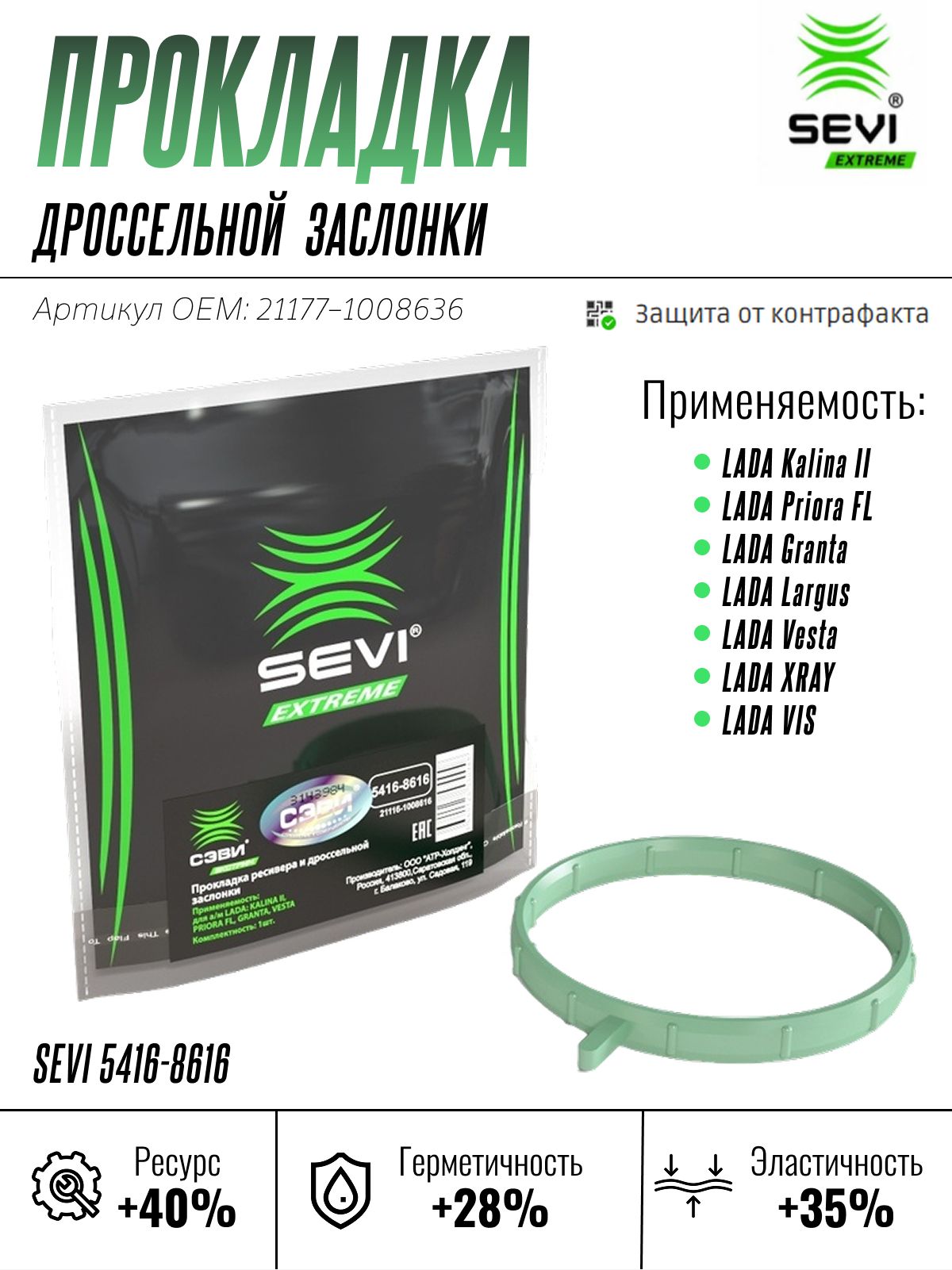Прокладка дроссельной заслонки для а/м LADA: Kalina II, Priora FL, Granta, Largus, Vesta, Vis, XRAY "сэви-экстрим"