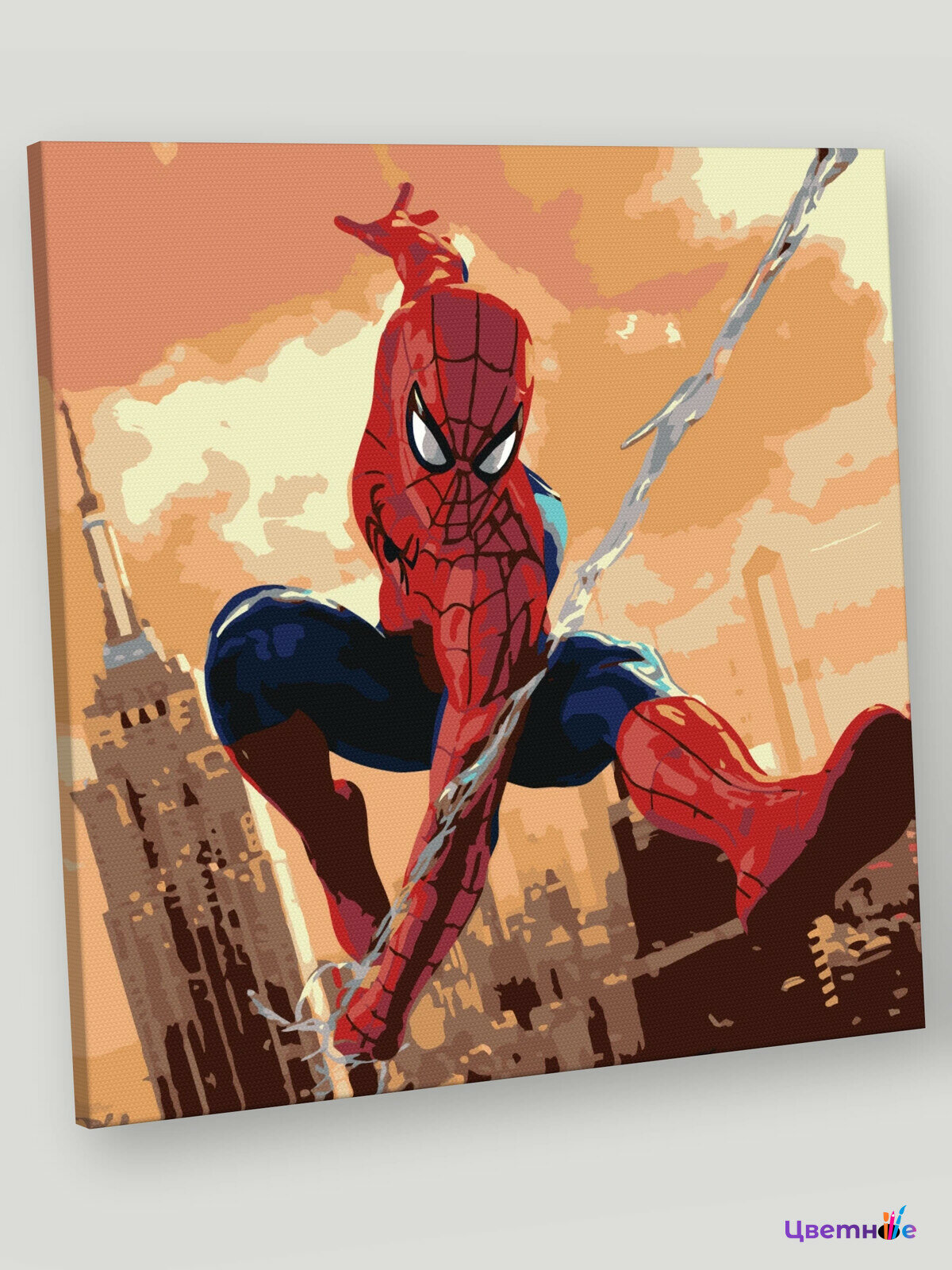 Картина по номерам на холсте с подрамником 40х40 "Человек паук Spiderman: на паутине"