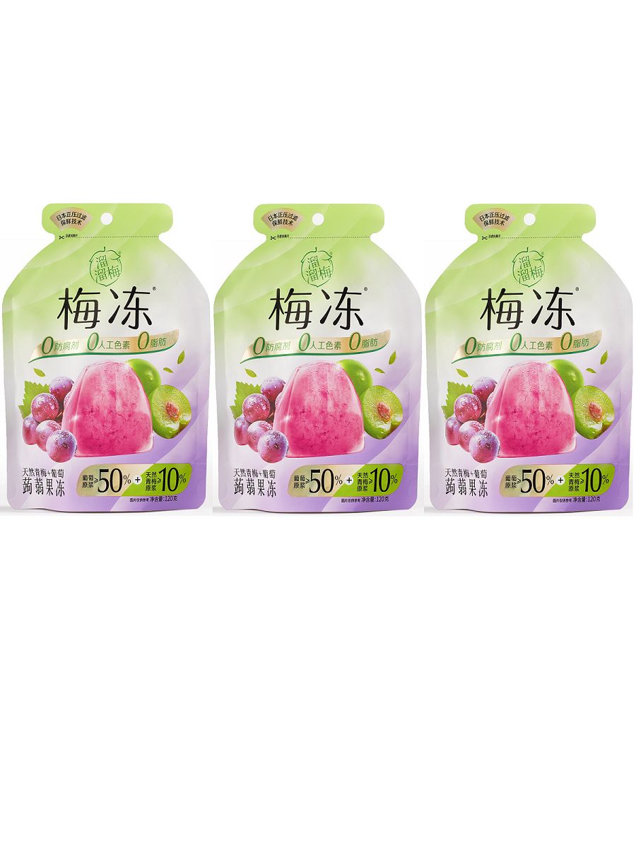 Liuliumei Фруктовое желе конжаковое со сливой и виноградом, 120 гр, 3 шт