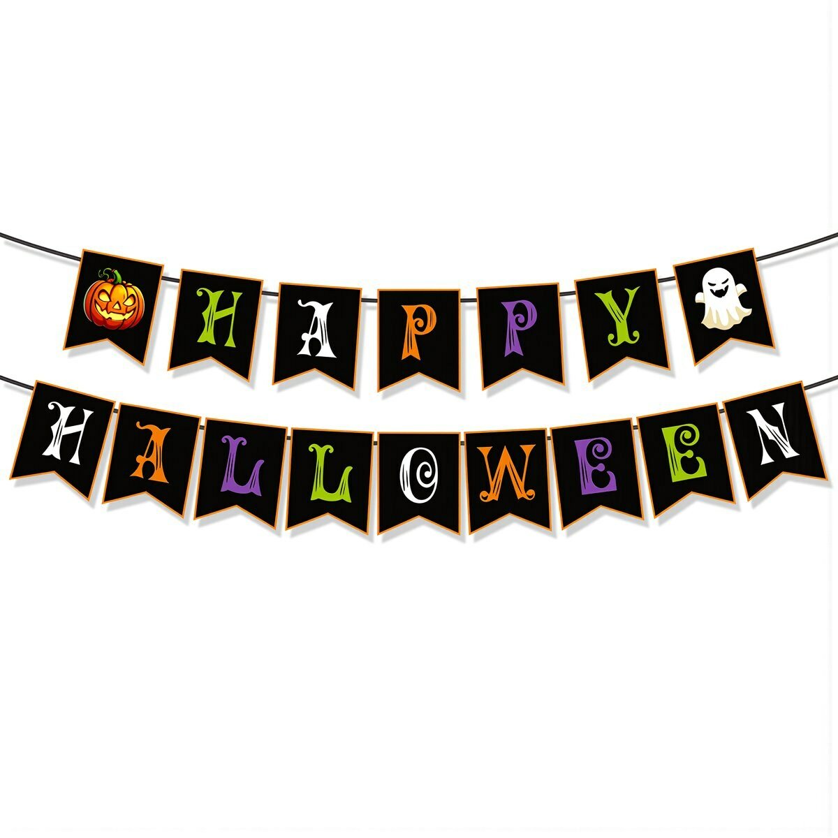 Флаги на вечеринку Хэллоуин HAPPY HALLOWEEN подвесные ленты декора тыква паук для оформления детского домашнего мероприятия, 25 цветных праздничных флагов на Хэллоуин