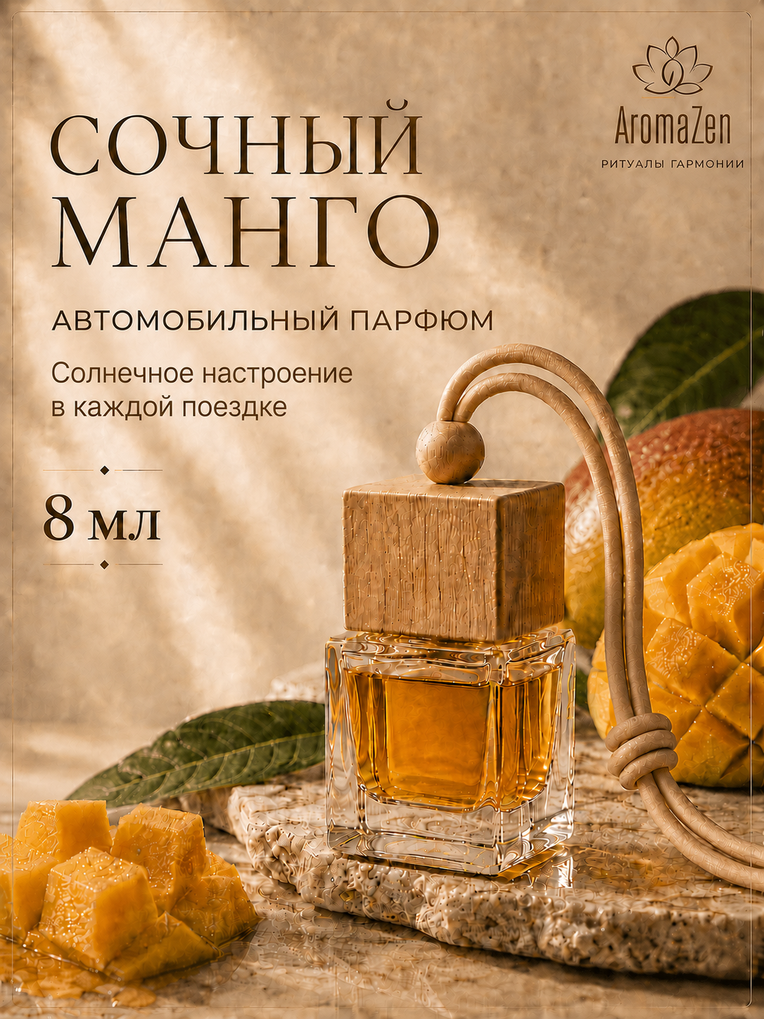 AromaZen Ароматизатор в машину Сочный манго, стойкий парфюм для авто 8 мл