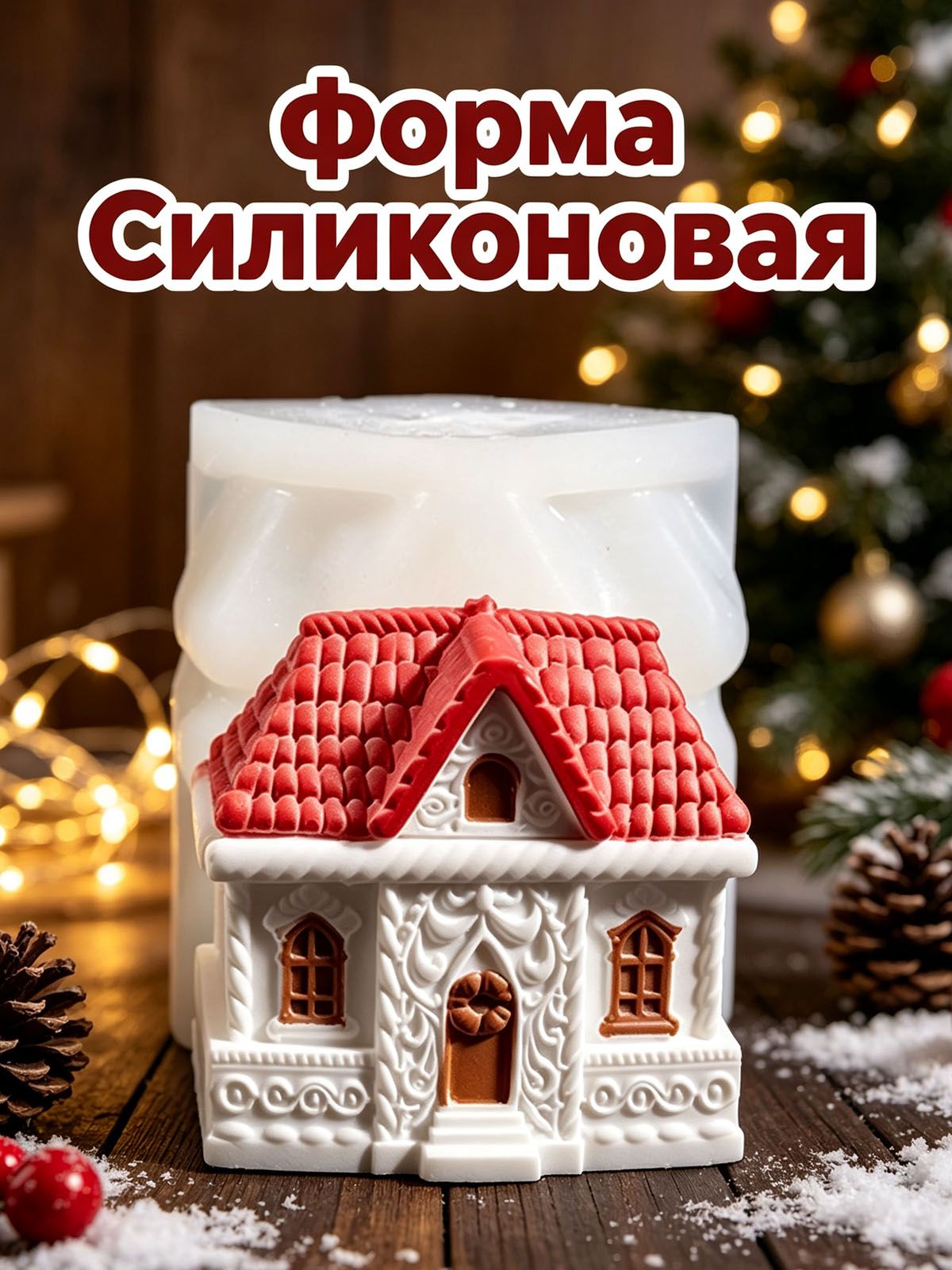 Силиконовая форма молд "Рождественский домик" для гипса, бетона и эпоксидной смолы для банка шкатулка, Стакан для свечей, подсвечников и горшков - #S