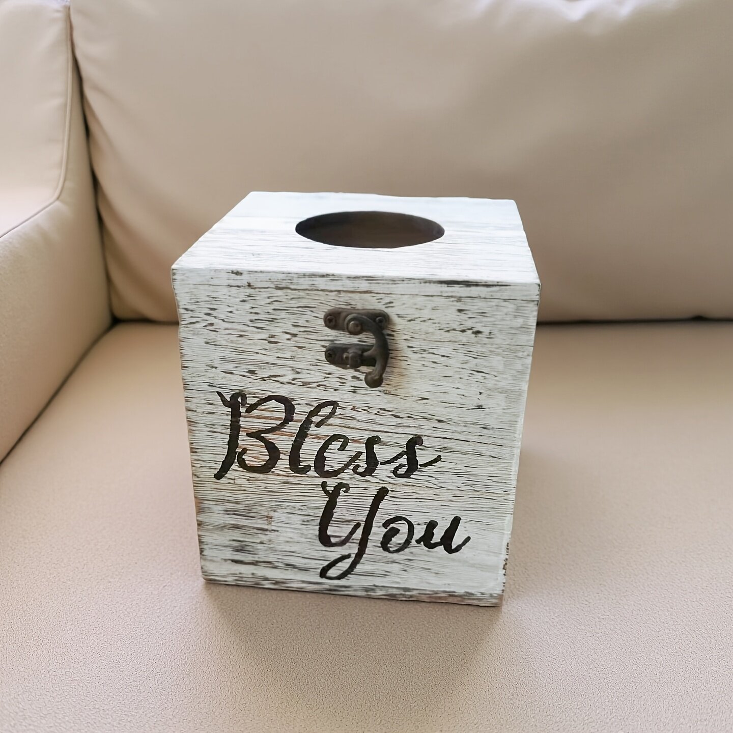 Квадратная салфетница из массива дерева, белая, с надписью "Bless You", для ванной комнаты, 1 шт.