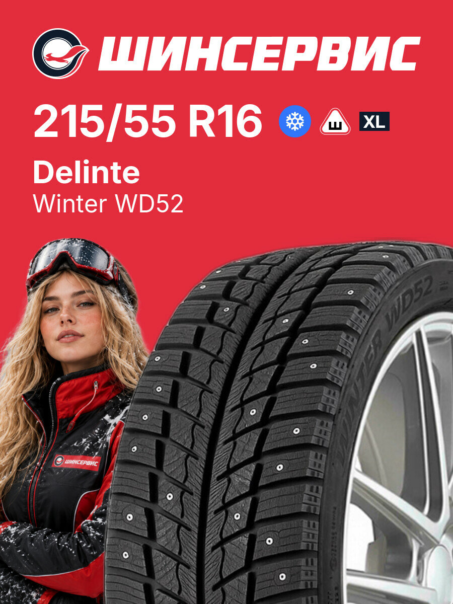 Зимняя шипованная шина Delinte Winter WD52 215/55 R16 97 T, зимняя автомобильная резина