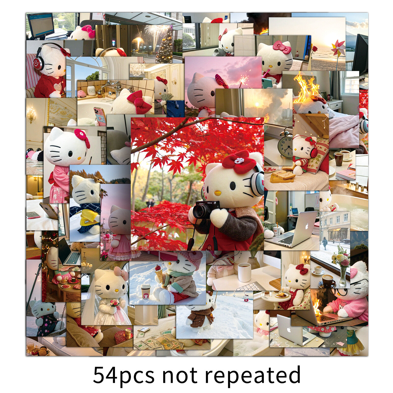 54-штучные водонепроницаемые наклейки Hello Kitty для чемоданов и блокнотов – декоративные наклейки с возможностью