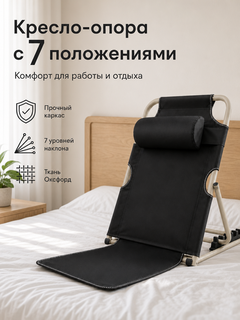 Складное кресло-опора с 7 положениями, базовое, чёрное, без подлокотников