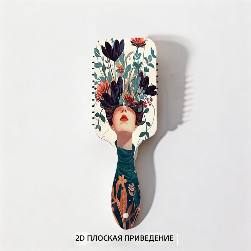 Ретро расческа-щетка с сюрреалистическим цветочным дизайном, прочная ручка из АБС-пластика, нейлоновая щетина для распутывания и массажа кожи головы, для влажных и сухих волос, для всех типов волос, для путешествий и салона, узор A