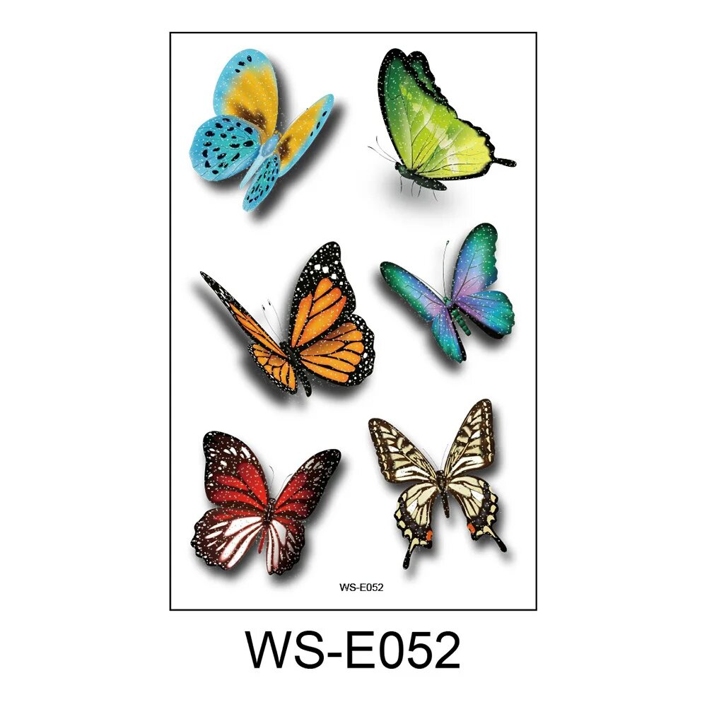 Временные татуировки 3D бабочка 6 шт WSE052