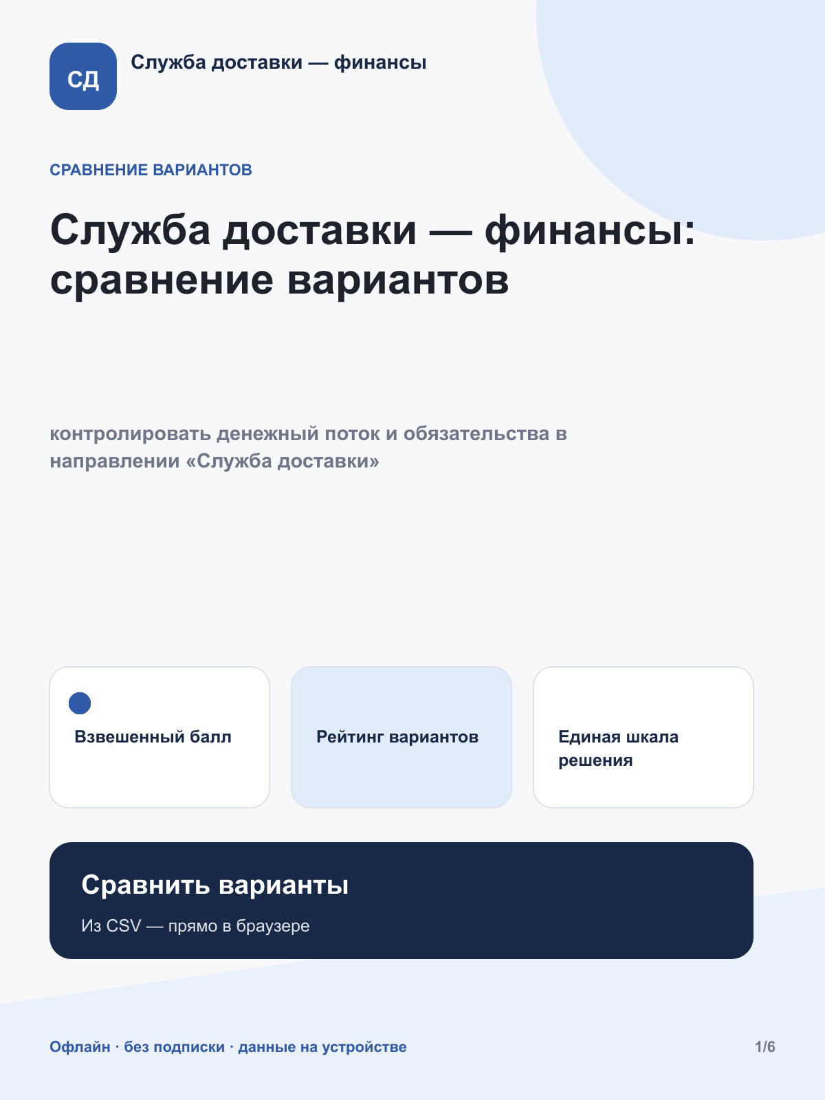 Служба доставки — финансы: сравнение вариантов