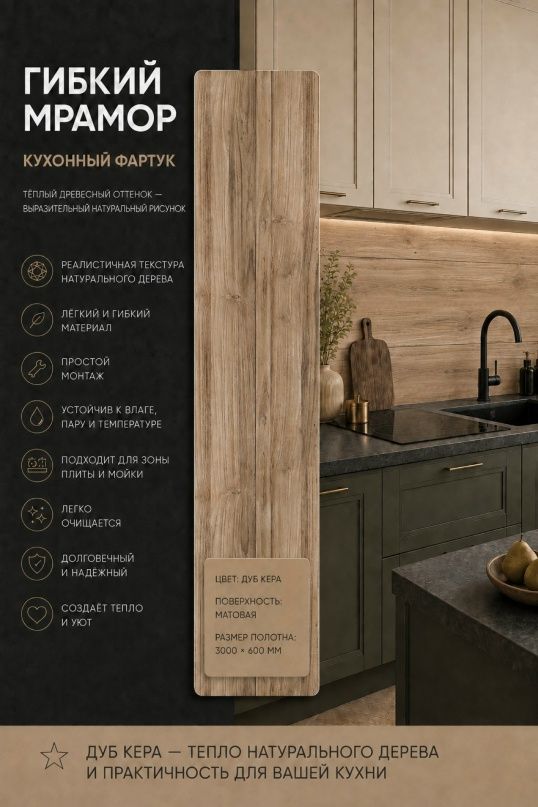 Стеновая панель, гибкий мрамор, кухонный фартук 3000х600мм: S045