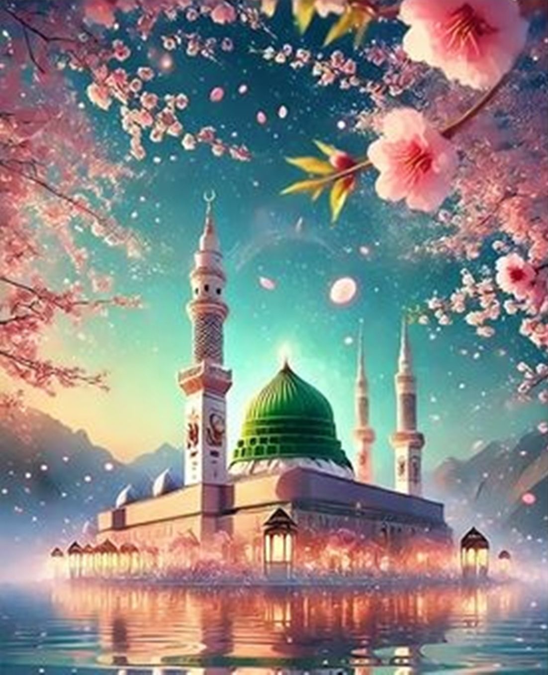 Картина по номерам на подрамнике 40*50 см "Мечеть и сакура"
