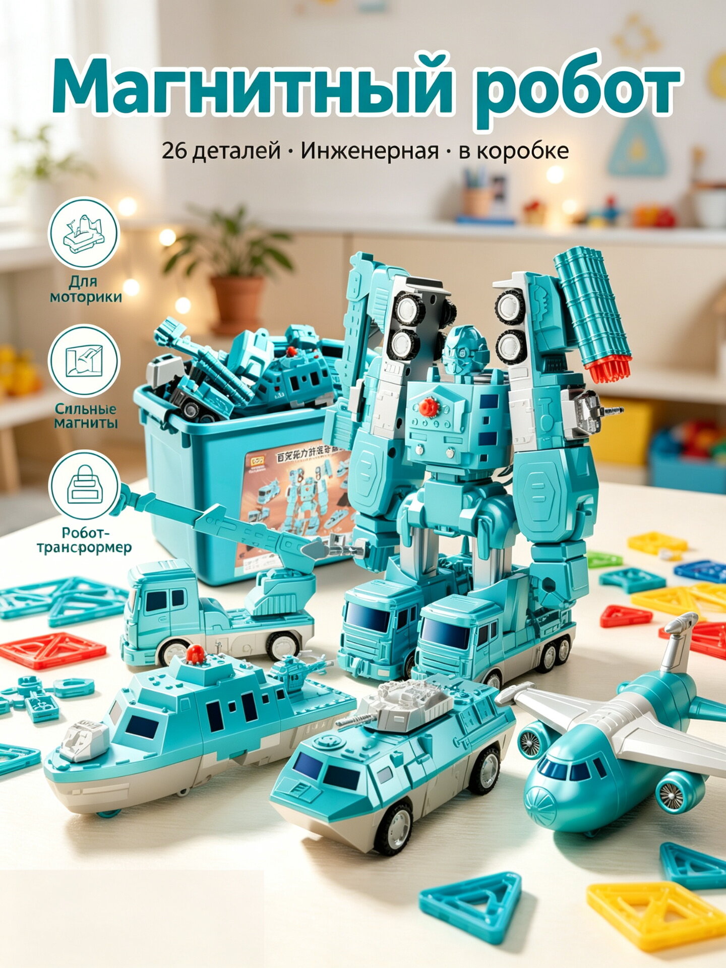 Конструктор магнитный детский, трансформер робот