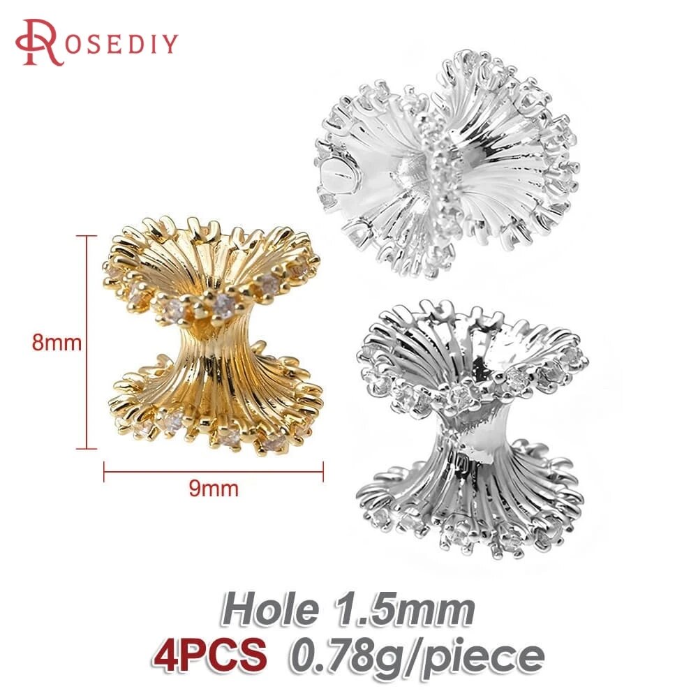 Колпачки для кисточек Rosediy из латуни цвета золота 18K Gold Color, 9MM 4PCS