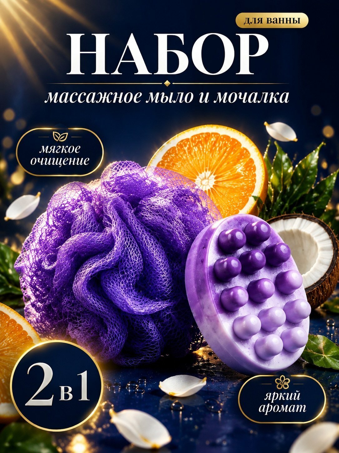 Подарочный набор, массажное мыло + мочалка