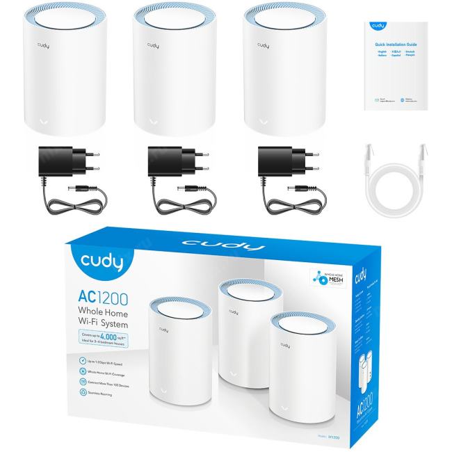 Cudy M1200(3-Pack) Wi-Fi Mesh-система/ AC1200 Wi-Fi Mesh Solution 3-Pack, Chipset MediaTek, Dual-Band, 867Mbps at 5GHz — фото 1