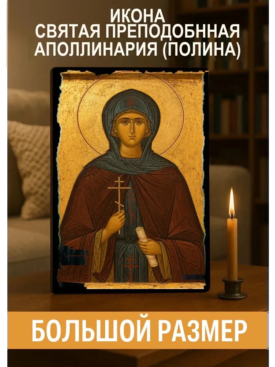 Икона Святая Преподобнная Аполлинария, на дереве, 30×40 см, освящённая