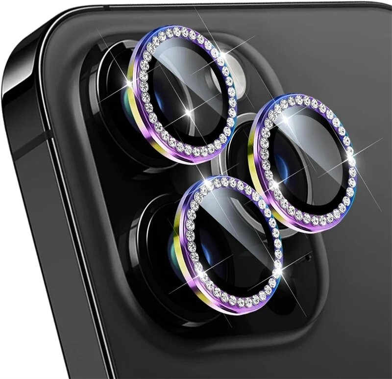 Защитное стекло Diamond Metal для камеры iPhone 17 Air, 16, 15, Черный, 13 13 Mini(2PCS), Colorful