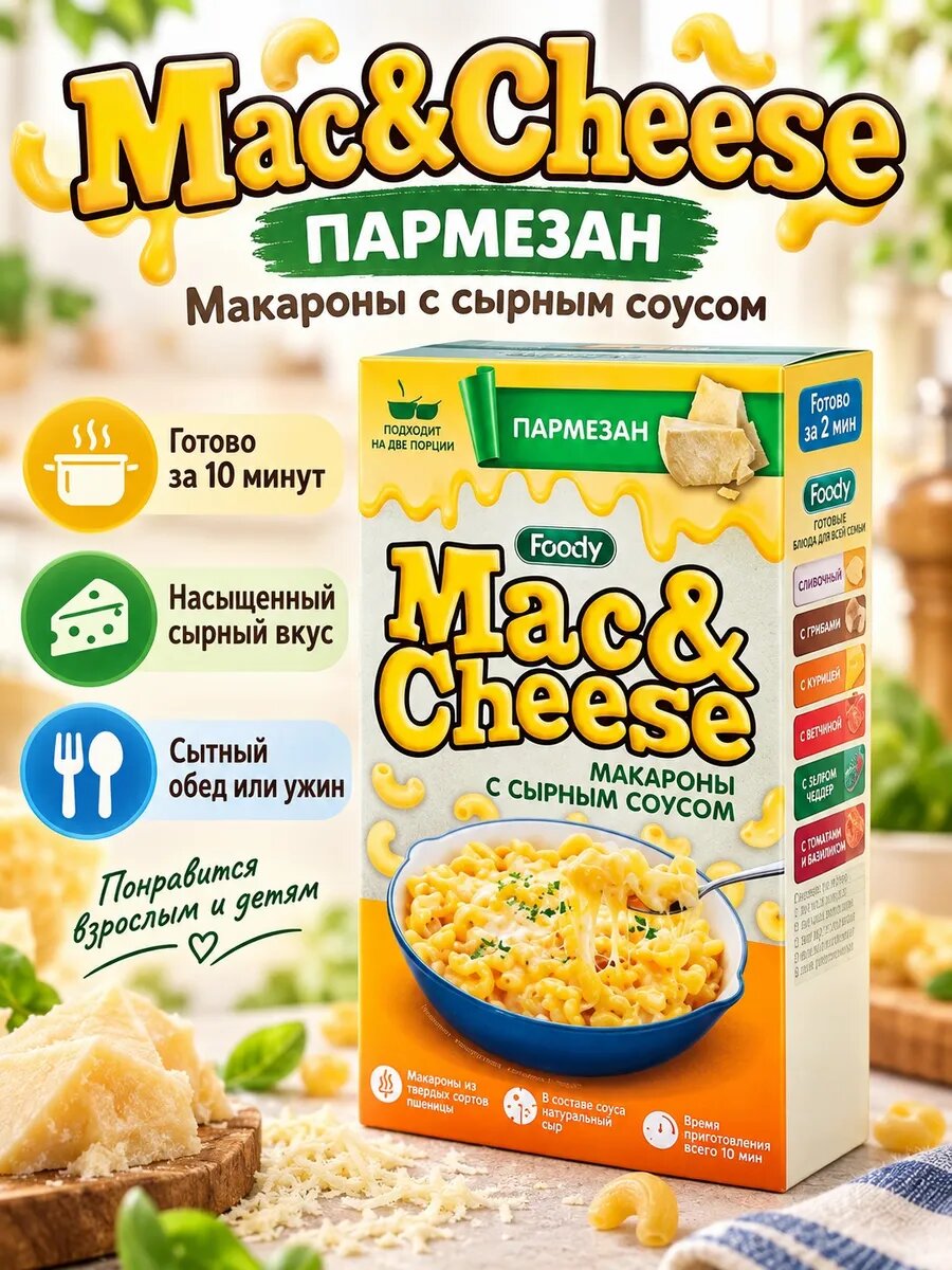Макароны Mac&Cheese Пармезан 143 г с сырным соусом
