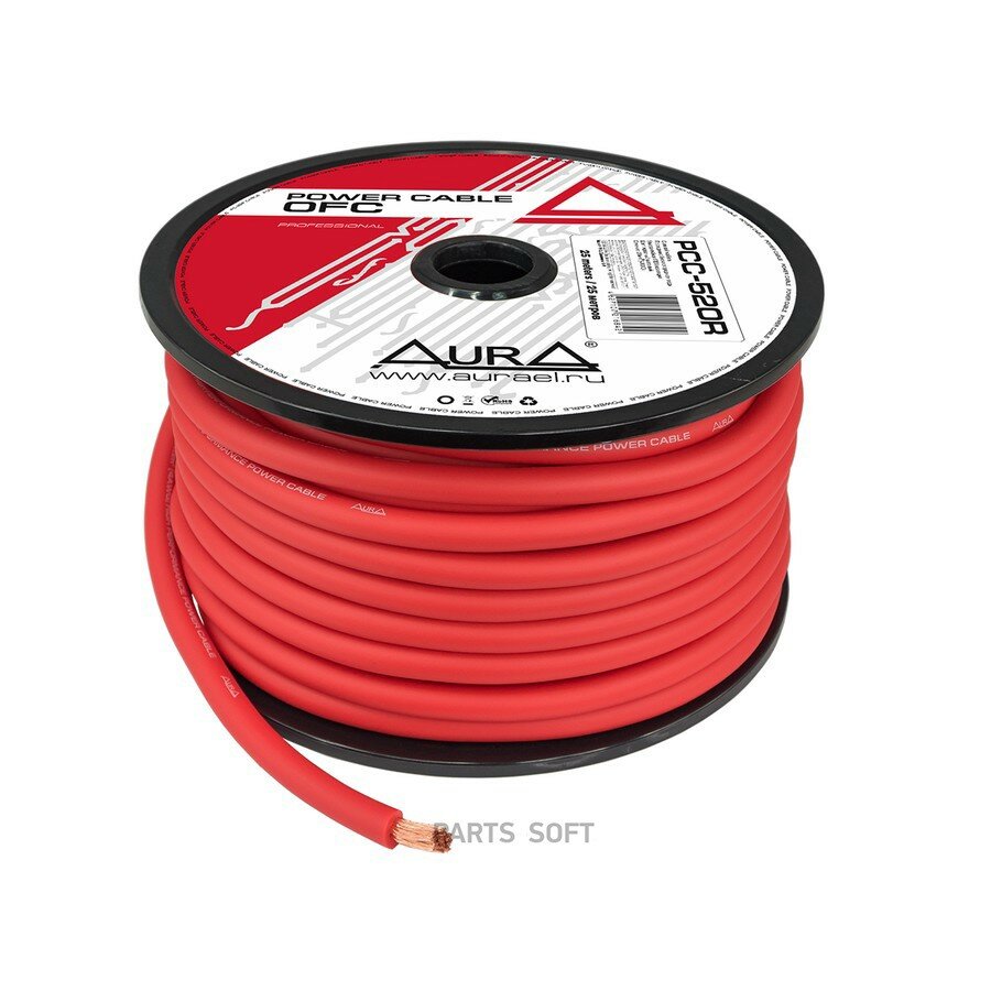 Кабель силовой, OFC, 4AWG20ММ2, 25МКАТУШКА, крас от официального дистрибьютора, AURA, артикул PCC520R