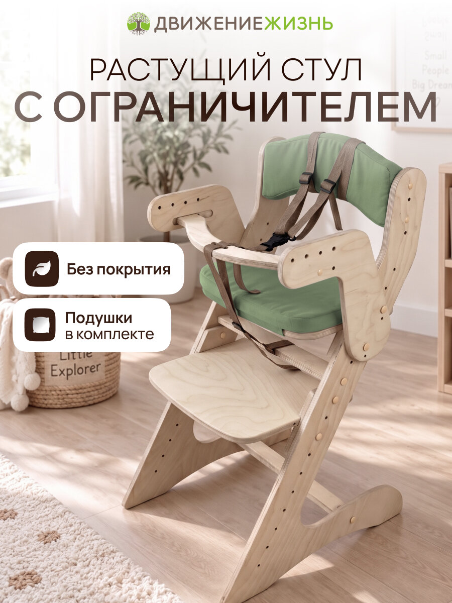 Стульчик для кормления движение-жизнь, растущий, моющийся, трехточечные ремни