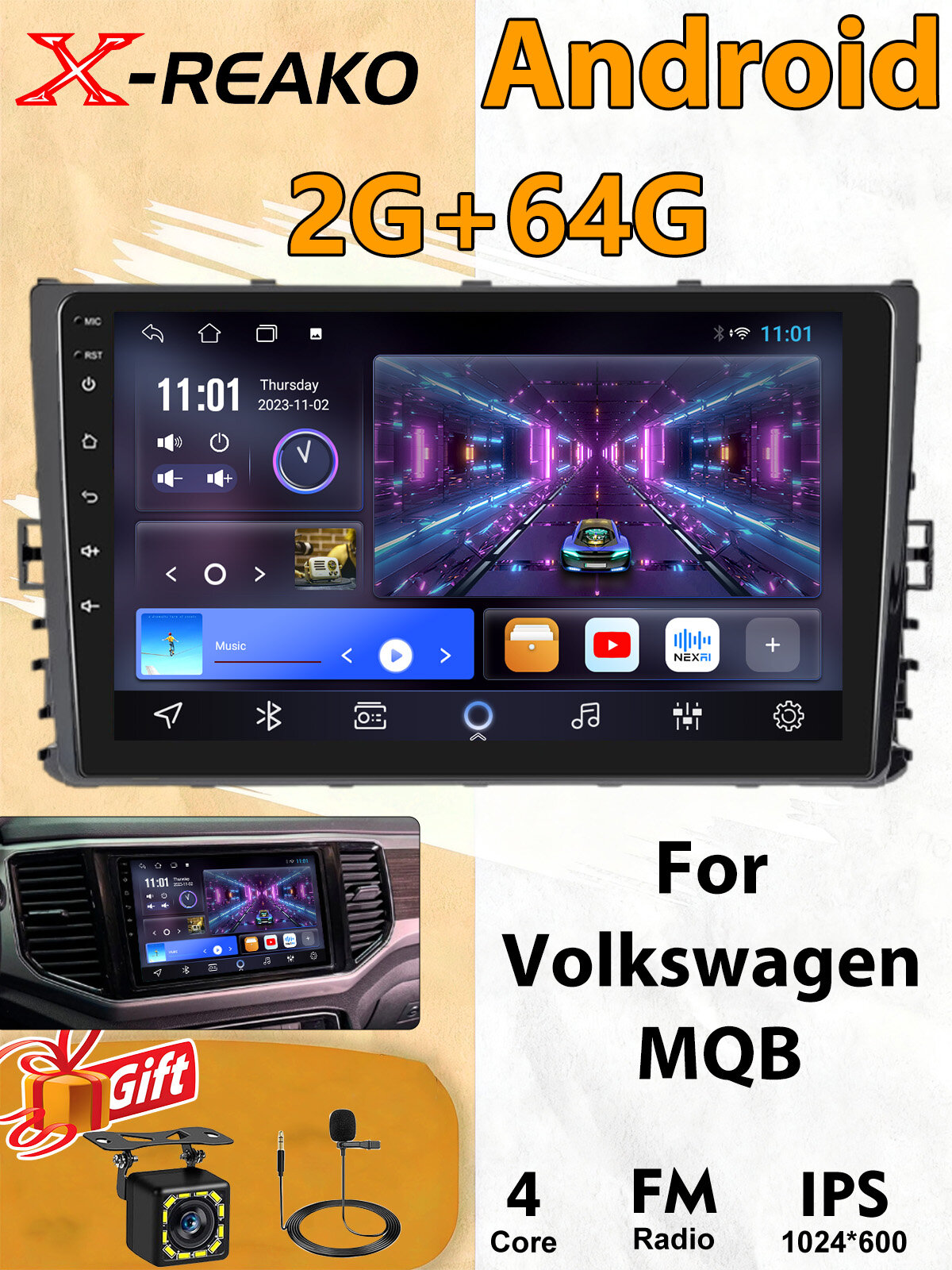 Магнитола для Volkswagen MQB экран 9 дюймов Андроид wifi Bluetooth GPS