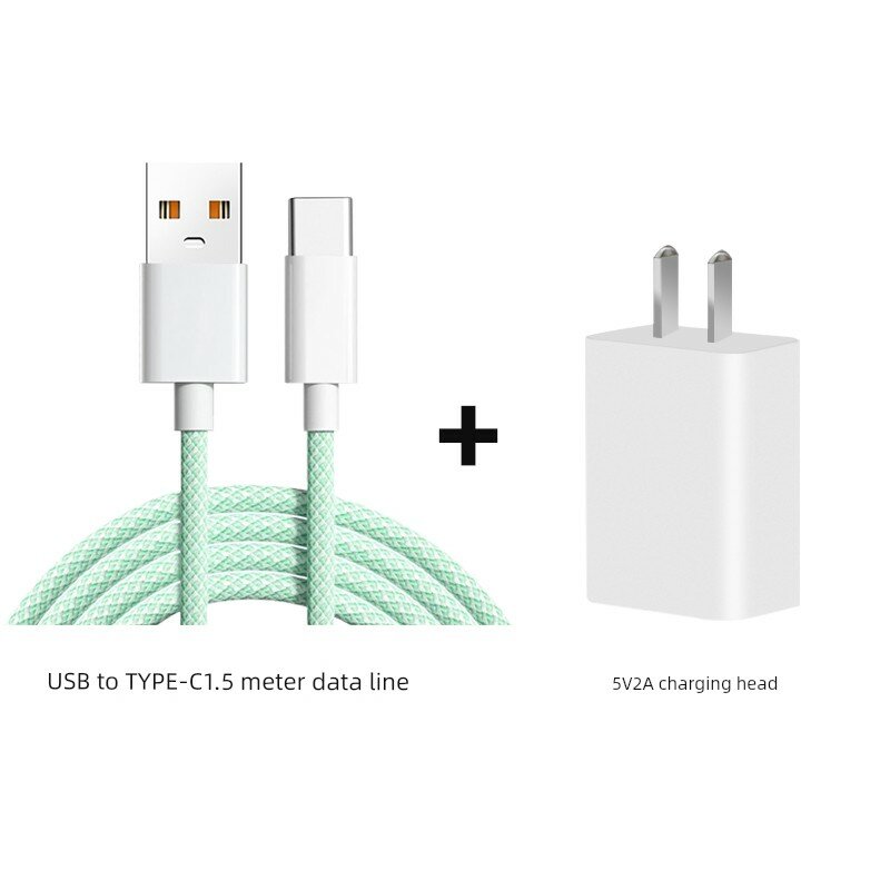 Набор 1.5м плетеный кабель USB для Miniso TL08, Type-C, 5V 2A, зеленый