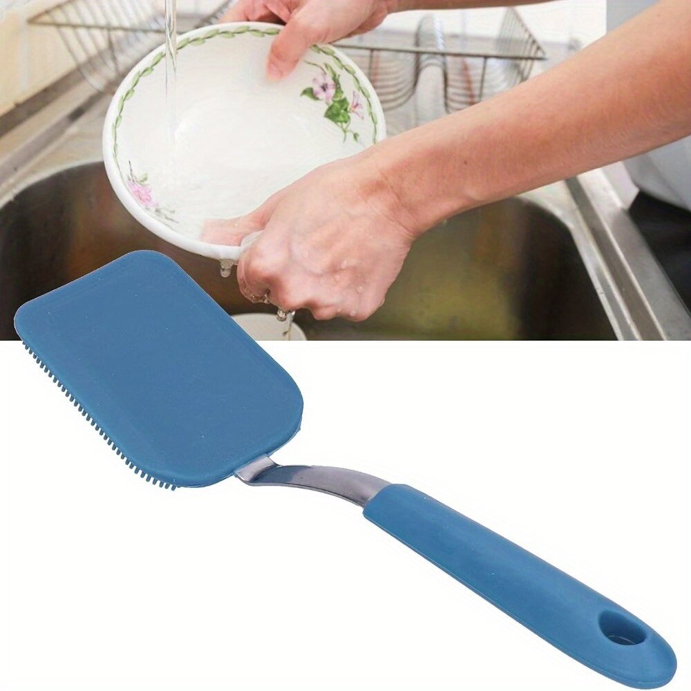 Кухонная щетка для мытья посуды с губкой и ручкой, синяя