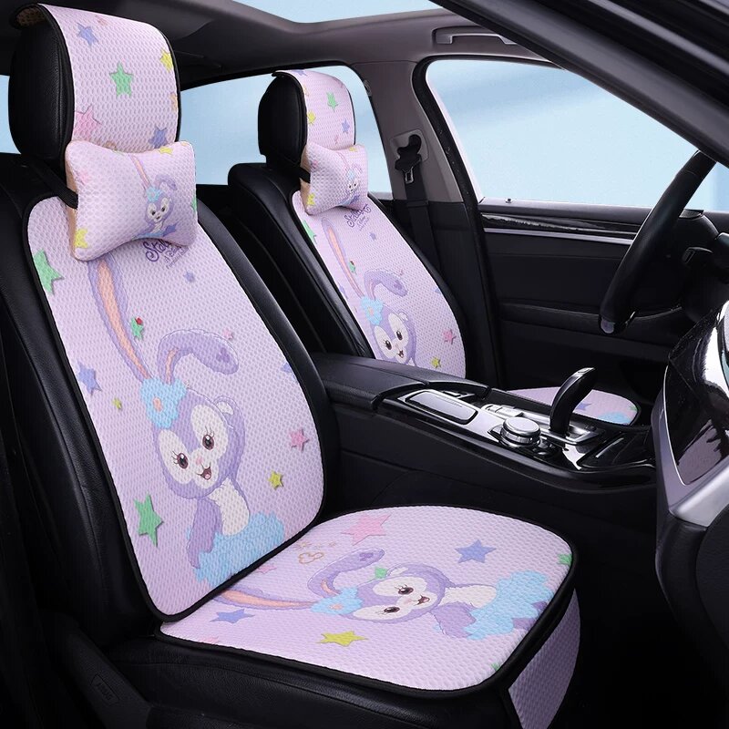 Чехлы на сиденье автомобиля Cinnamoroll для водителя и пассажира с 2 подушками для шеи, летняя прохладная модель