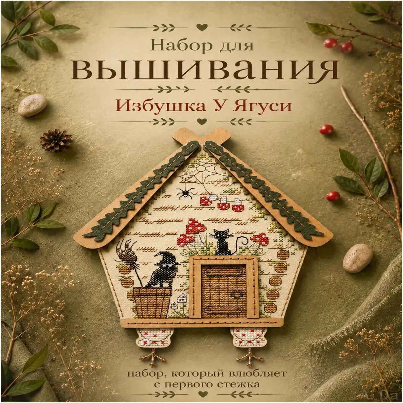 Набор для вышивания крестом У Ягуси с перфорированной экокожей, счетный крест, мультфильмы и сказки, бежевый цвет