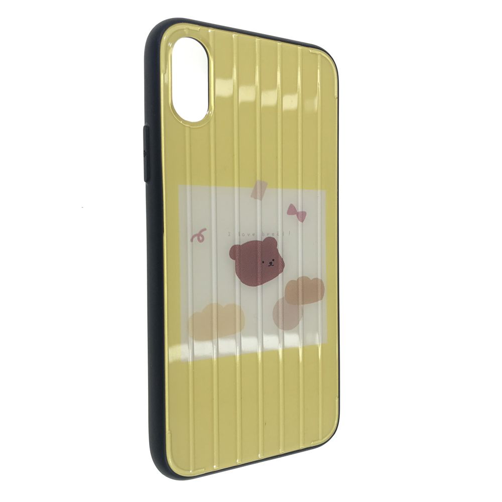 Чехол MF для iPhone Xs Накладка силиконовая со стеклянным рифленым покрытием и рисунком медведей