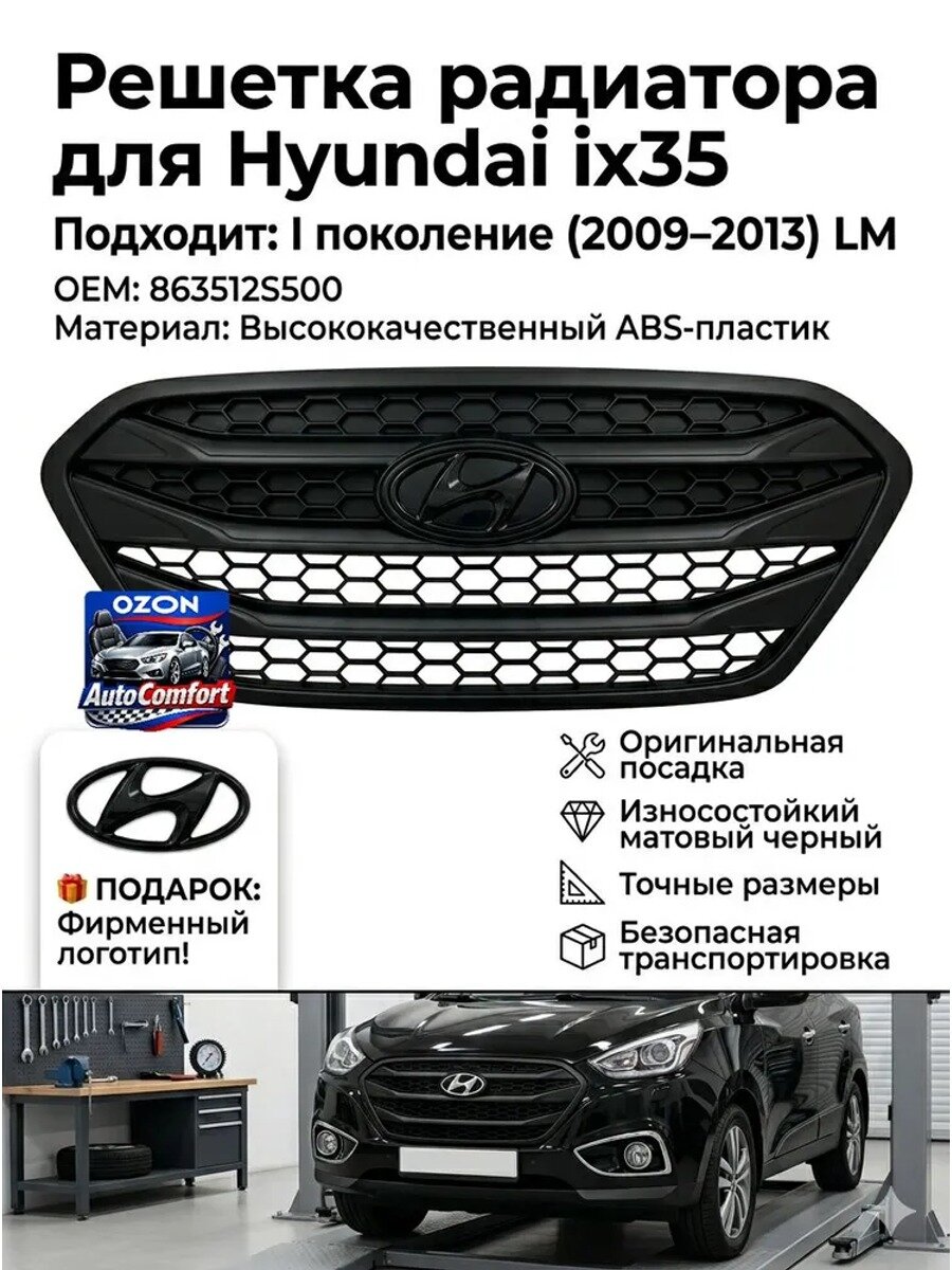 Решетка радиатора для Hyundai ix35 I поколение 2009-2013 LM, черная