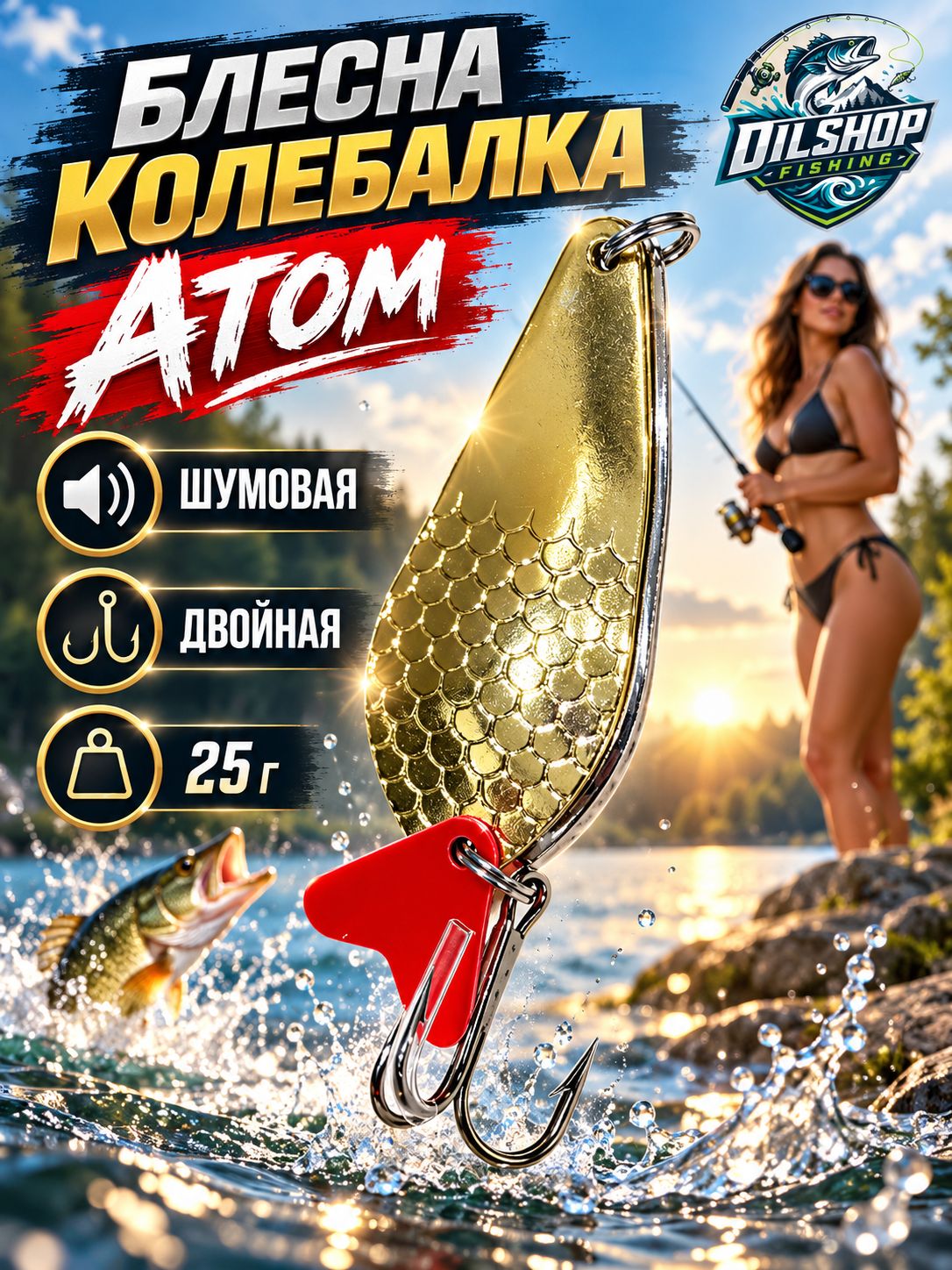 Блесна колеблющаяся двойная шумовая на щуку, судака 25гр