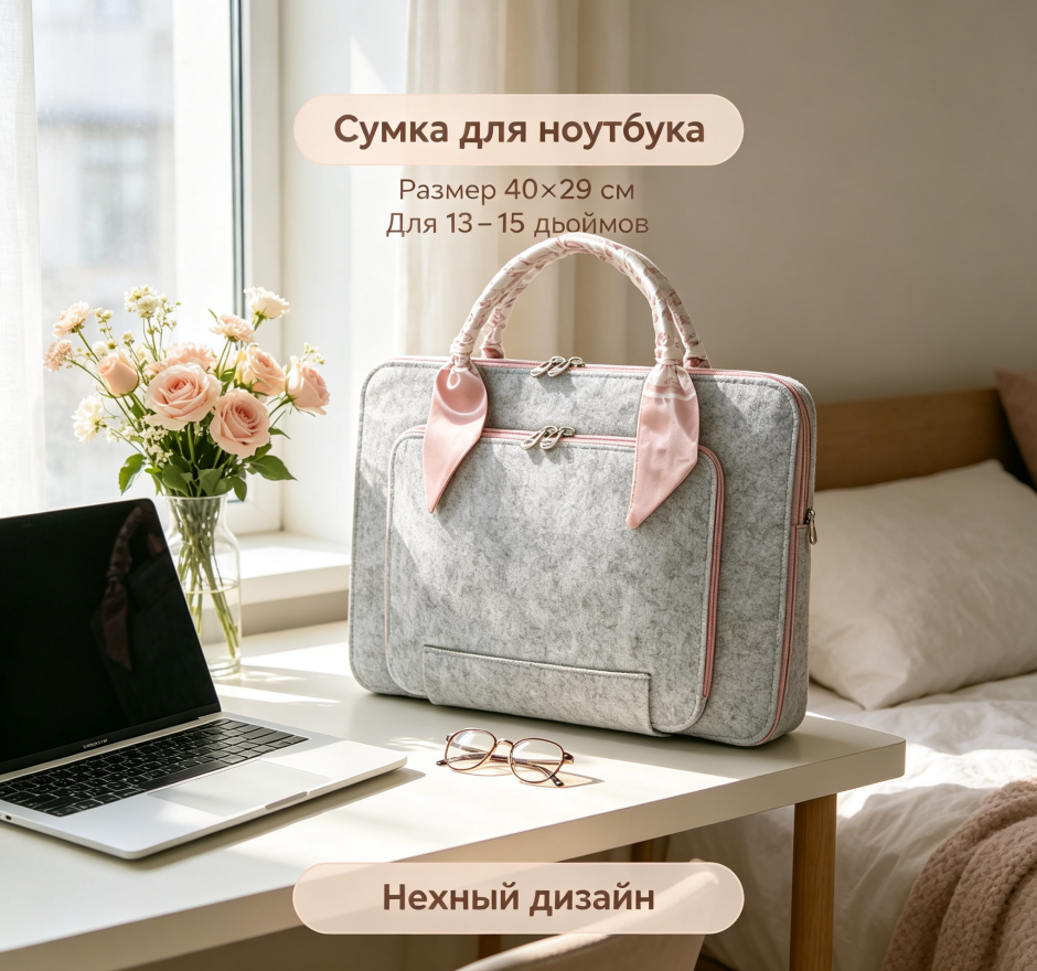 Войлочная сумка для ноутбука с ручкой‑платком 40×29 см, для ноутбуков 13‑15 дюймов, противоударная защитная сумка