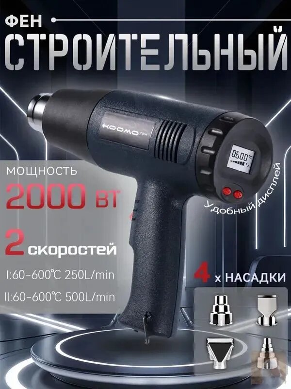 Фен строительный 2000Вт,60-600 градусов регулировкой температуры, Промышленный Строительные фены с защита от перегрева