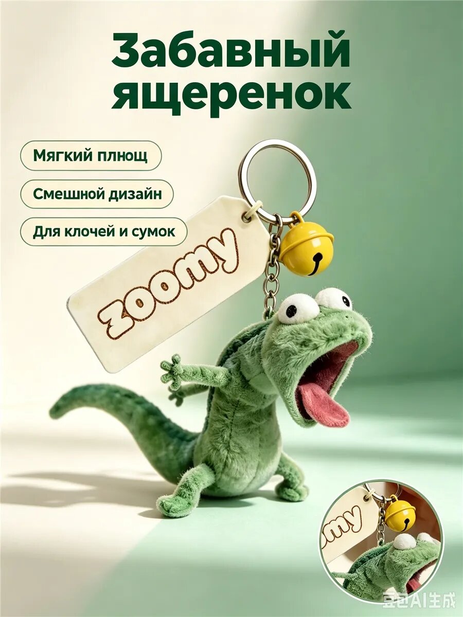 Плюшевый брелок ящерица Zoomy, подвеска для ключей и рюкзака