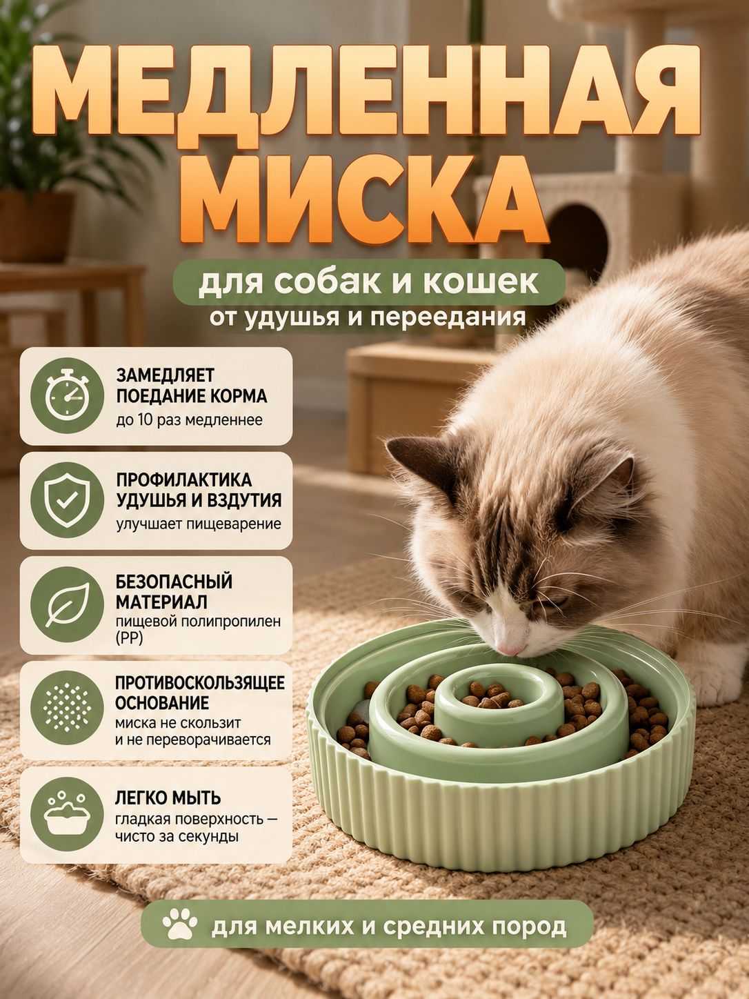 Медленная миска для собак от удушья, зелёная противоскользящая миска для кормления малых и средних пород.