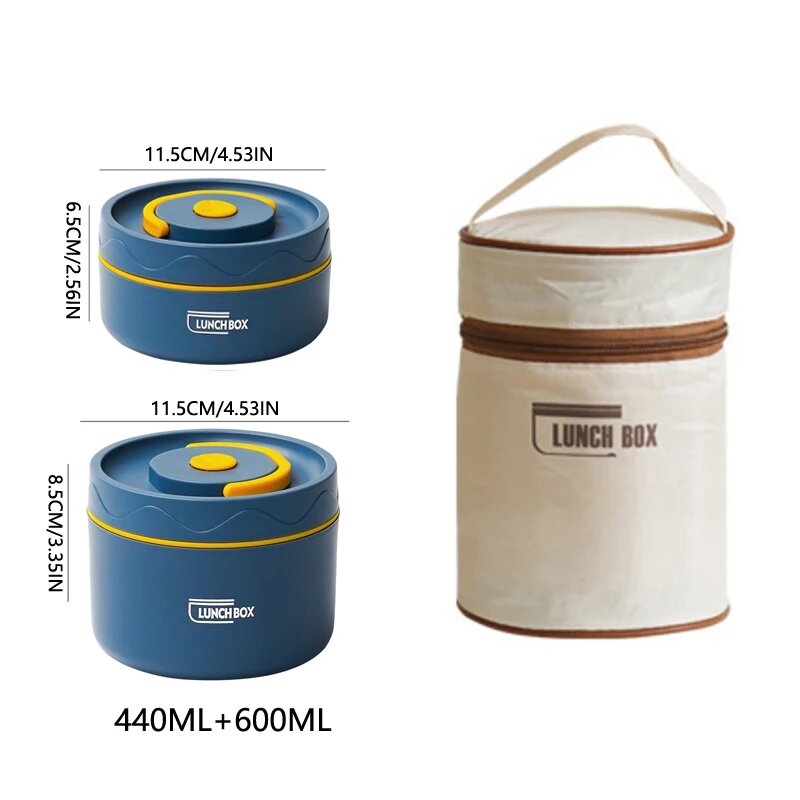 Ланч-бокс стальной 440ml+600ml, 2шт-blue