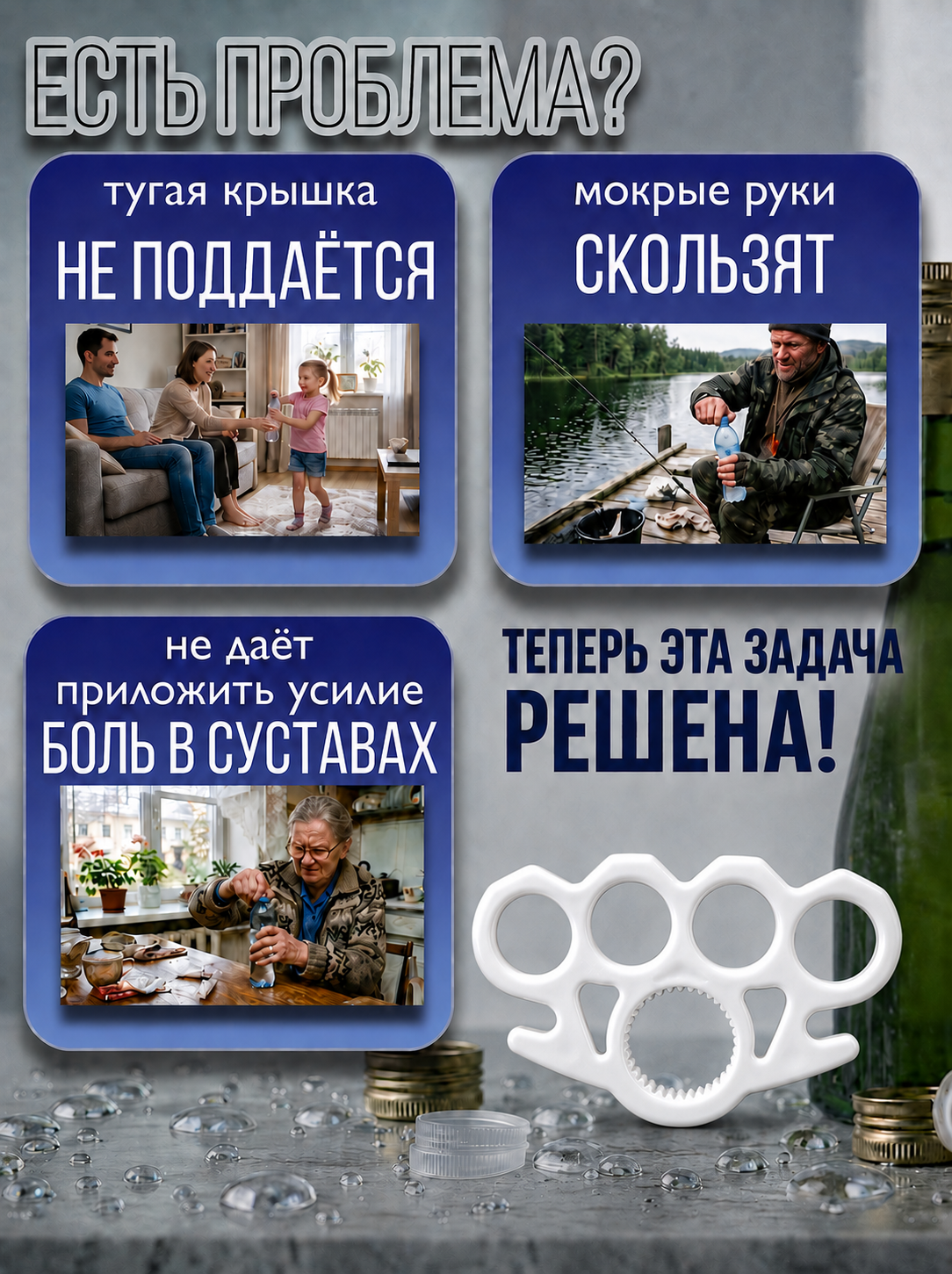 Открывалка для винтовых бутылочных крышек (Открывашка для ПЭТ бутылок). Очень крепкая, удобная. Стильный и полезный презент, подарок. — фото 1