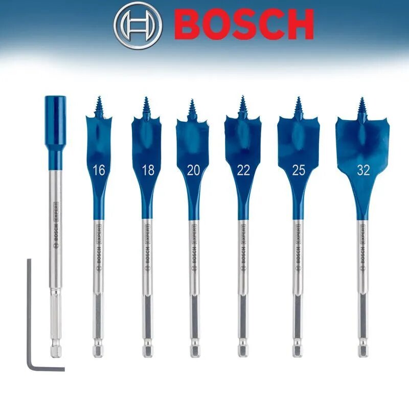 Bosch 2608900334 Набор плоских сверл с шестигранным хвостовиком (7 предметов), Легкое удаление стружки, высокоэффективный инструмент