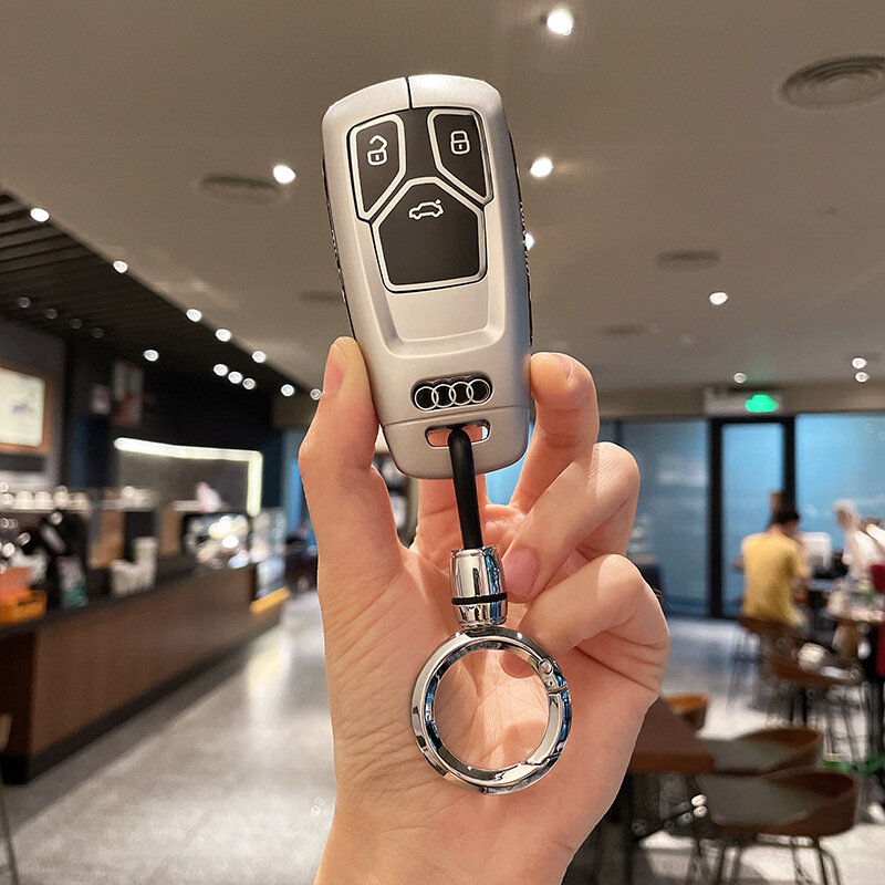 Чехол для ключей Audi для моделей A4L/A6L/Q5L/A3/Q3/Q2L/Q7/Q4/A5/A8L, премиум-серебро с кольцевым замком