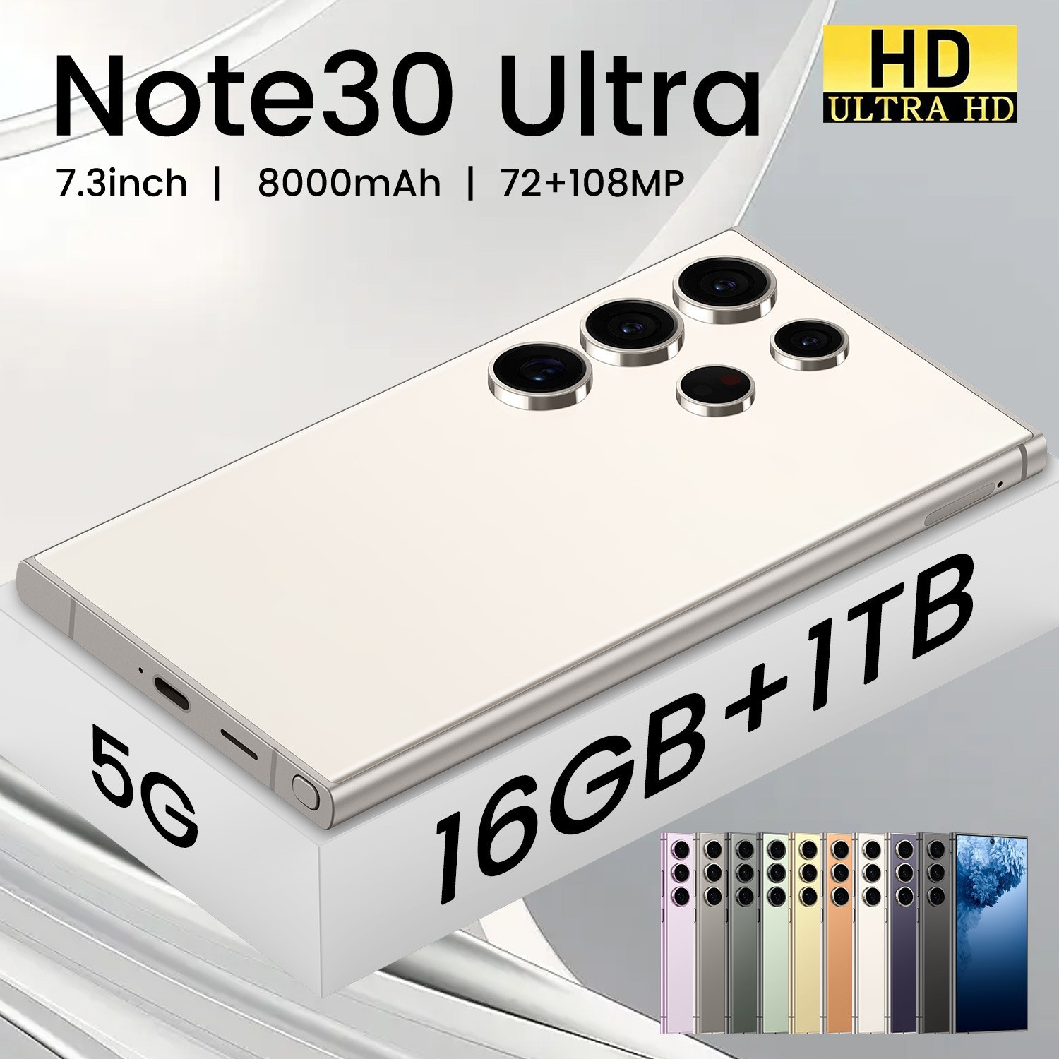 Смартфон Note 30 Ultra, 16 ГБ + 1 ТБ, камера 108 Мп, батарея 8000 мАч, Ростест EAC