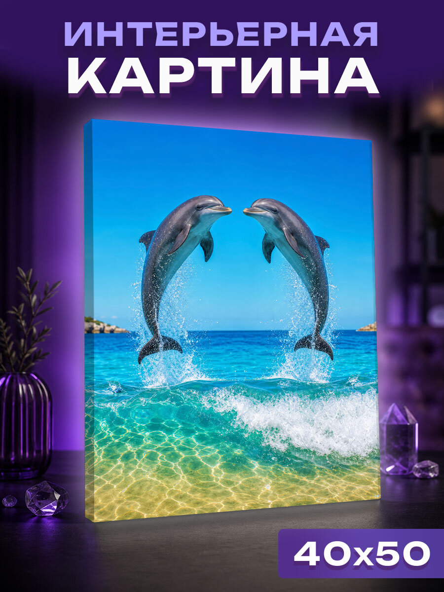 Интерьерная картина Танец дельфинов над волной
