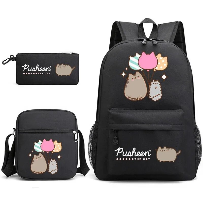 CEXIE HOME Сумка школьная 3 в 1 с пеналом и сумкой для ланча Pusheen, оксфорд, черный