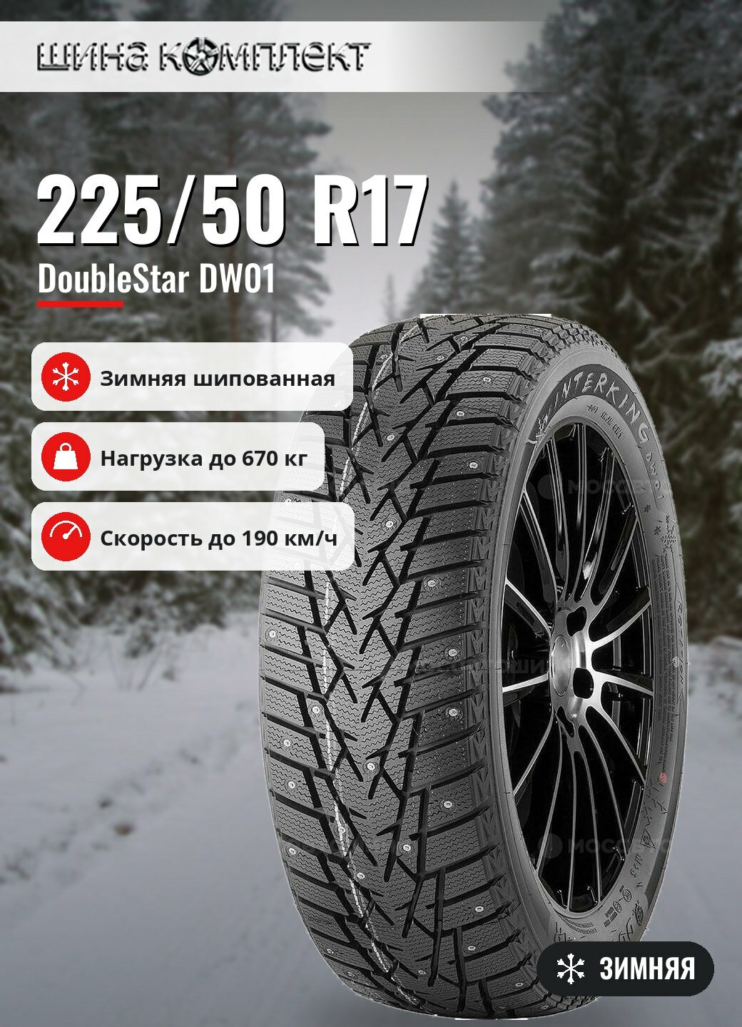 Автомобильная шина DoubleStar DW01 225/50 R17 94T зимняя шип для легкового автомобиля