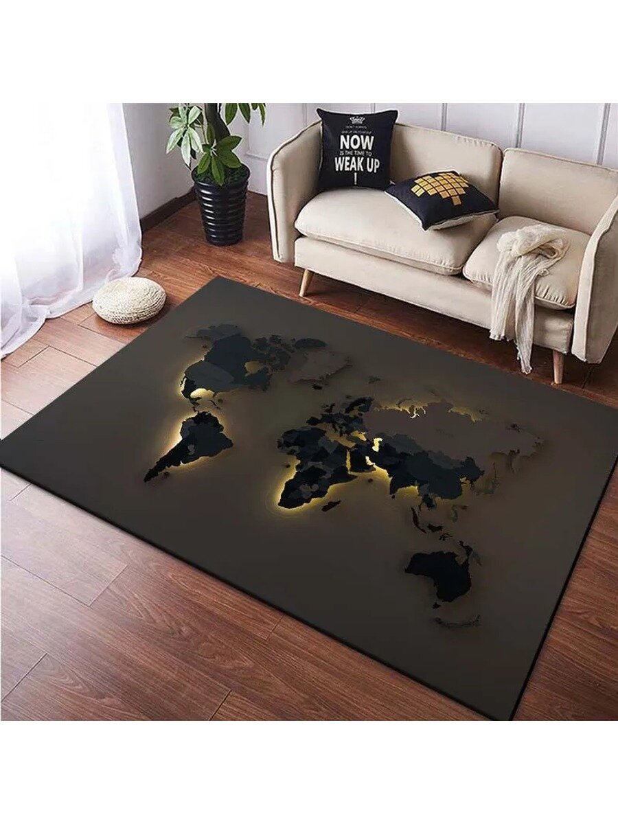 Ковер Винтажная карта мира 150x200 см, черный, полиэфирное волокно