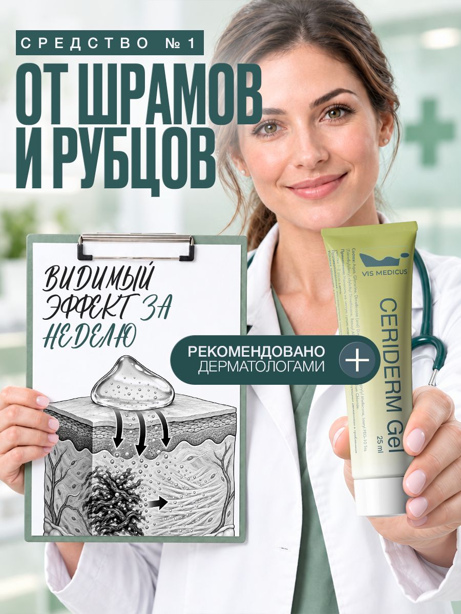 Гель от шрамов и рубцов Ceriderm / Крем от растяжек, от постакне, от ожогов, силиконовый гель / 25 ml