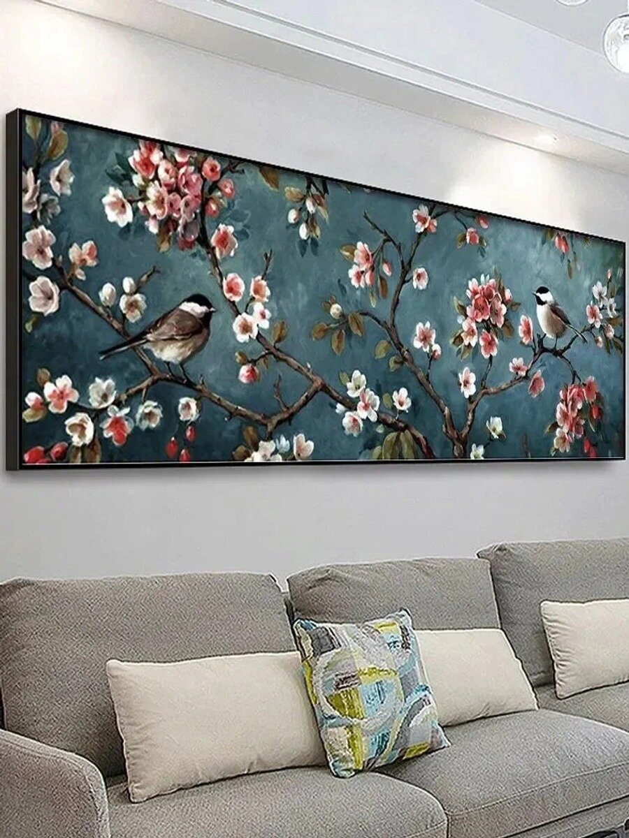 140X50 CM/Алмазная мозаика "Птица на ветке " / Алмазная вышивка / Круглая картина стразами Полная выкладка