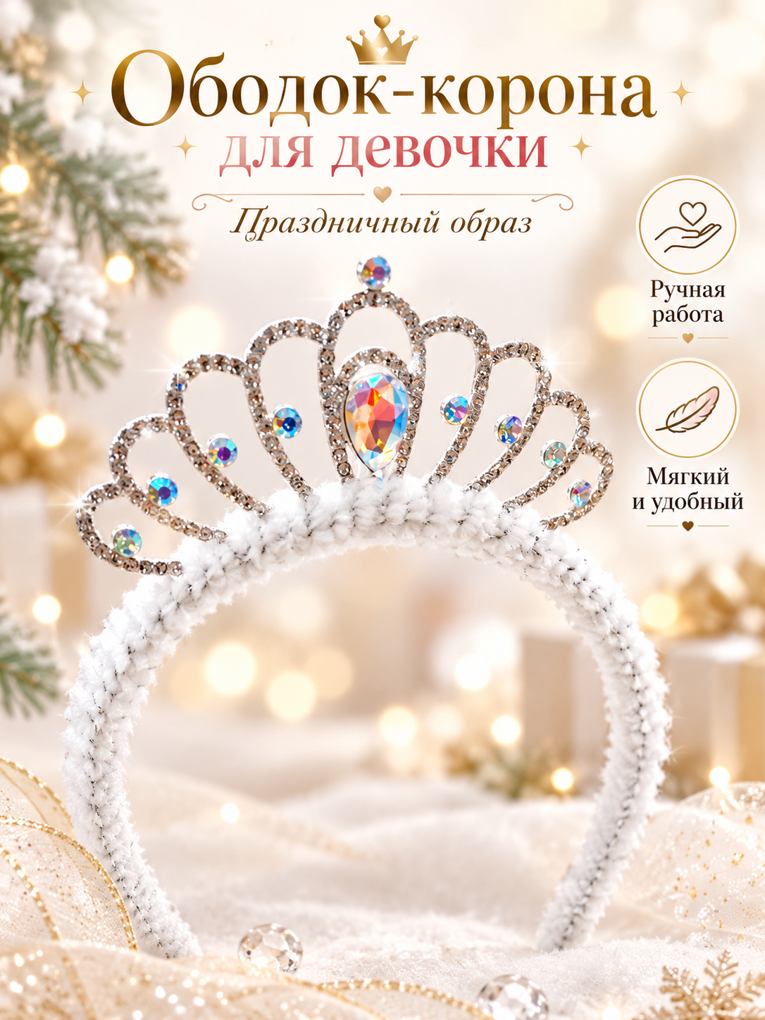 Ободок-корона для девочки со стразами, праздничная диадема, белый Арт&Дизайн